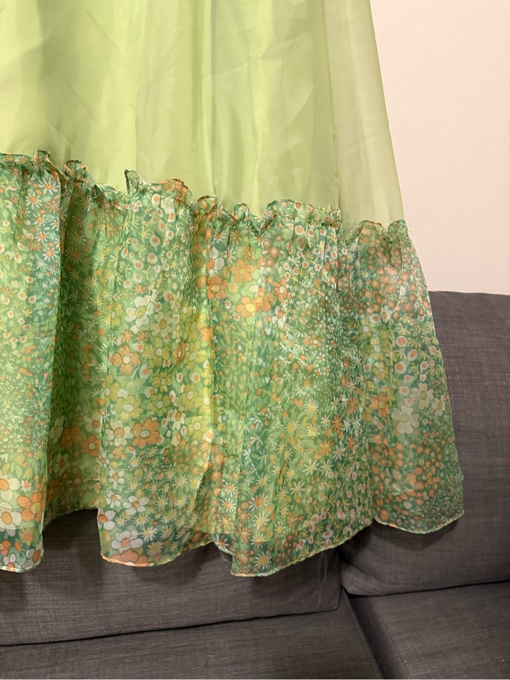 Vintage Light Green Ruffle-Trim Maxi Dress - Picture 4 of 9